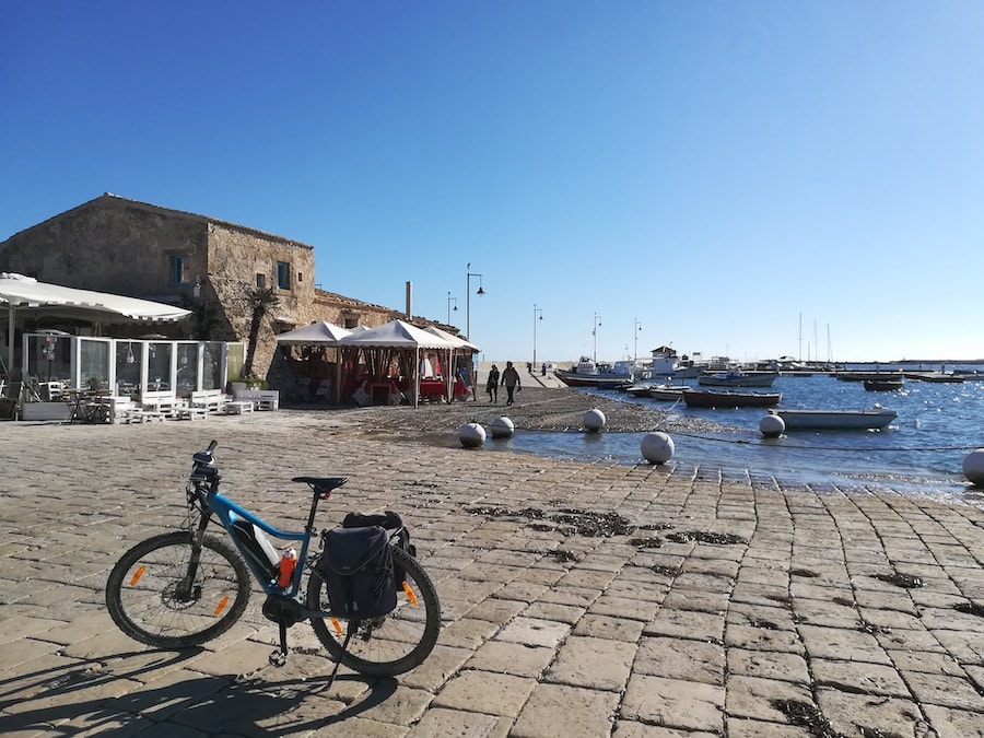 E-bike on the seafront of Marzamemi, south-east Sicily